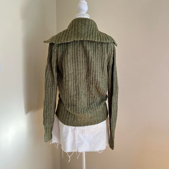 Vintage Retro Style Grandpa Grunge Green Chunky Knit Sweater Button Front Cozy M - Picture 8 of 10